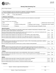 Document preview: Form 1572 Nursing Tasks Screening Tool - Texas