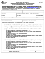 Document preview: Form 1571 Request for Partial Reimbursement for the Cost Installation of a Fire Sprinkler System in a Four-Person Residence - Texas