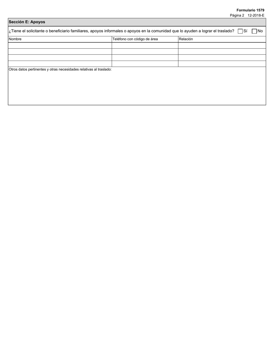 Formulario 1579-S Remision a Servicios Para El Traslado - Texas (Spanish), Page 2