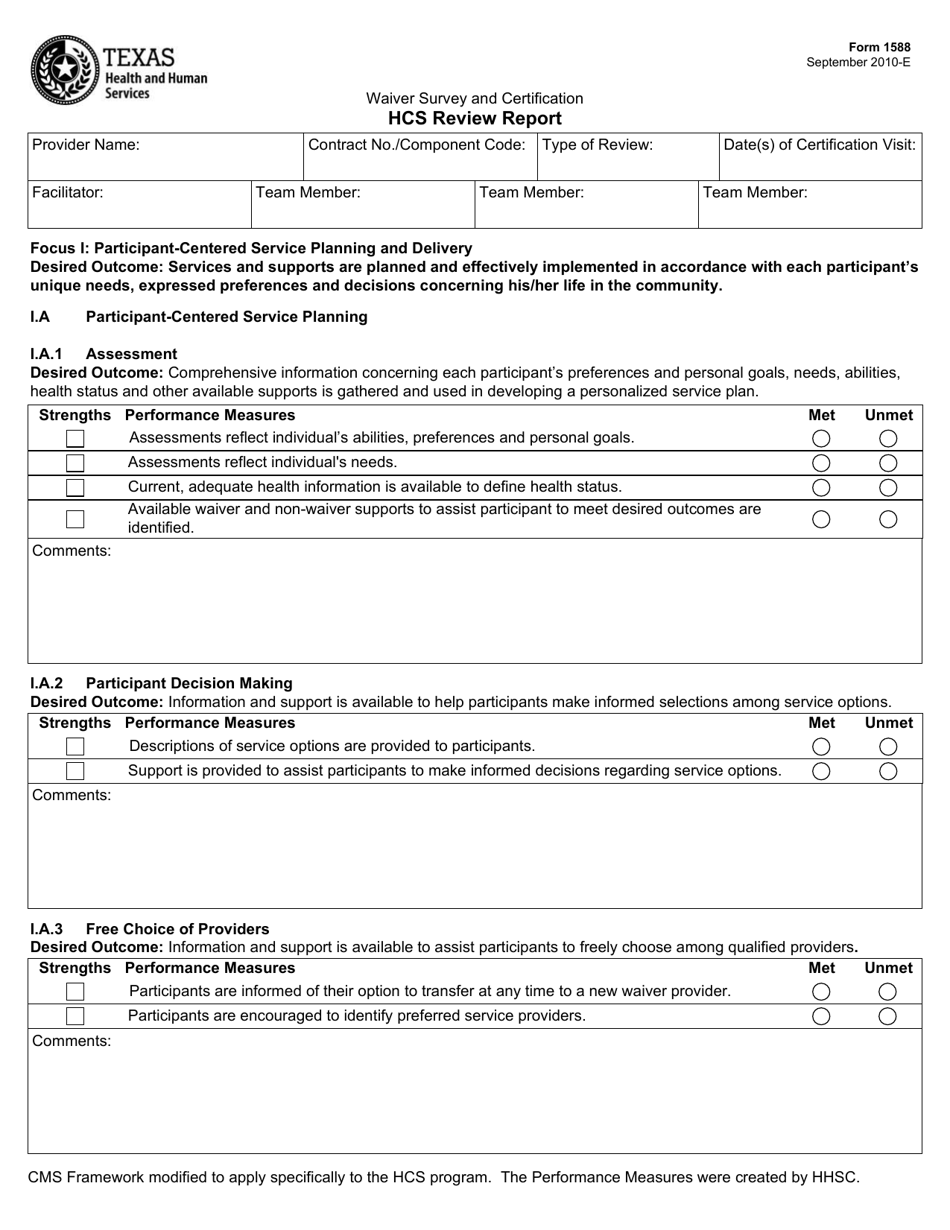 Form 1588 Hcs Review Report - Texas, Page 1