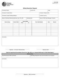 Document preview: Form 1595 Billing Resolution Request - Texas