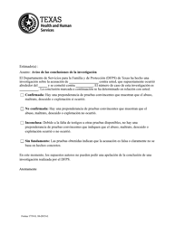 Document preview: Formulario 1719-S Aviso De Las Conclusiones De La Investigacion - Texas (Spanish)