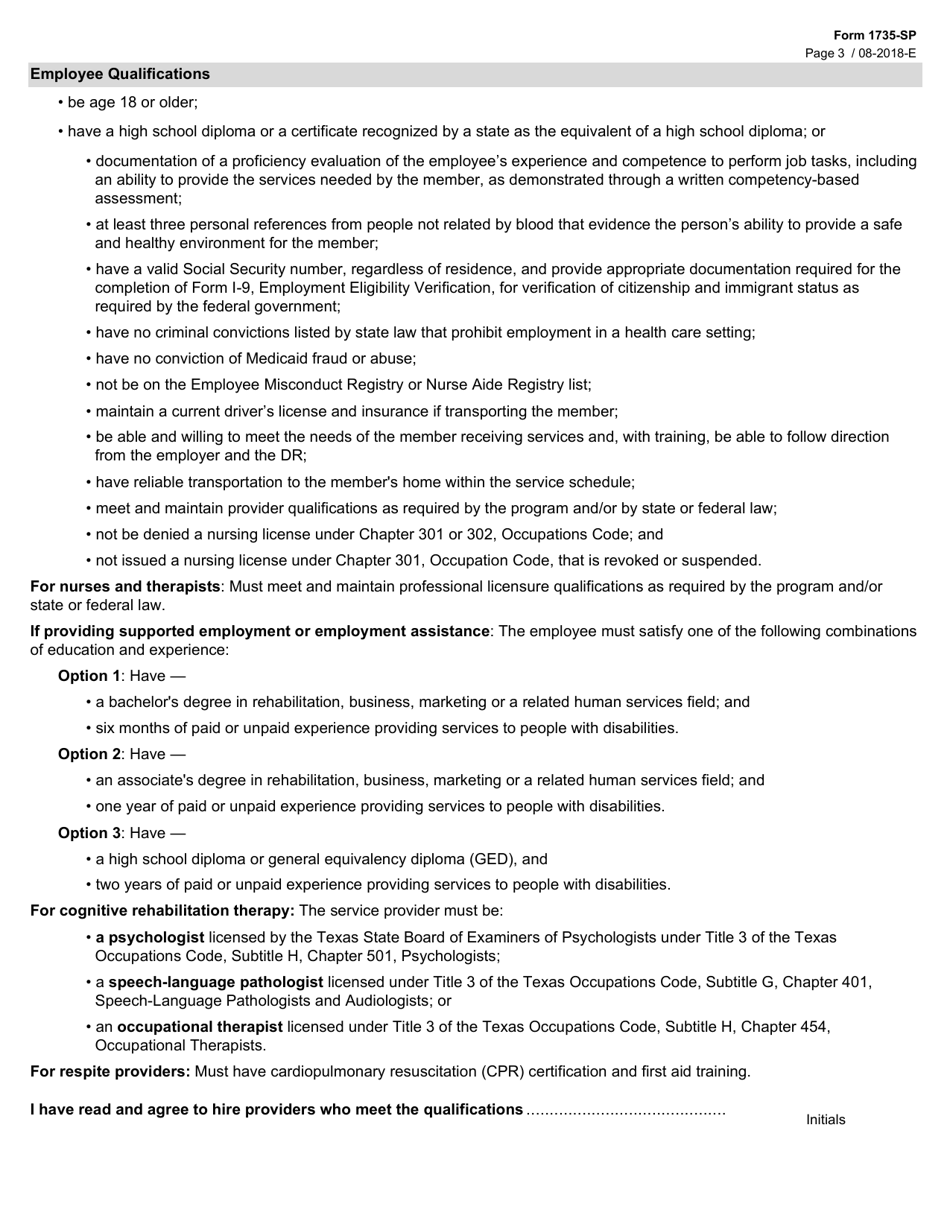 Form 1735-SP Service Provision Requirements Addendum - Star+plus Home and Community Based Services (Hcbs) Program - Texas, Page 3