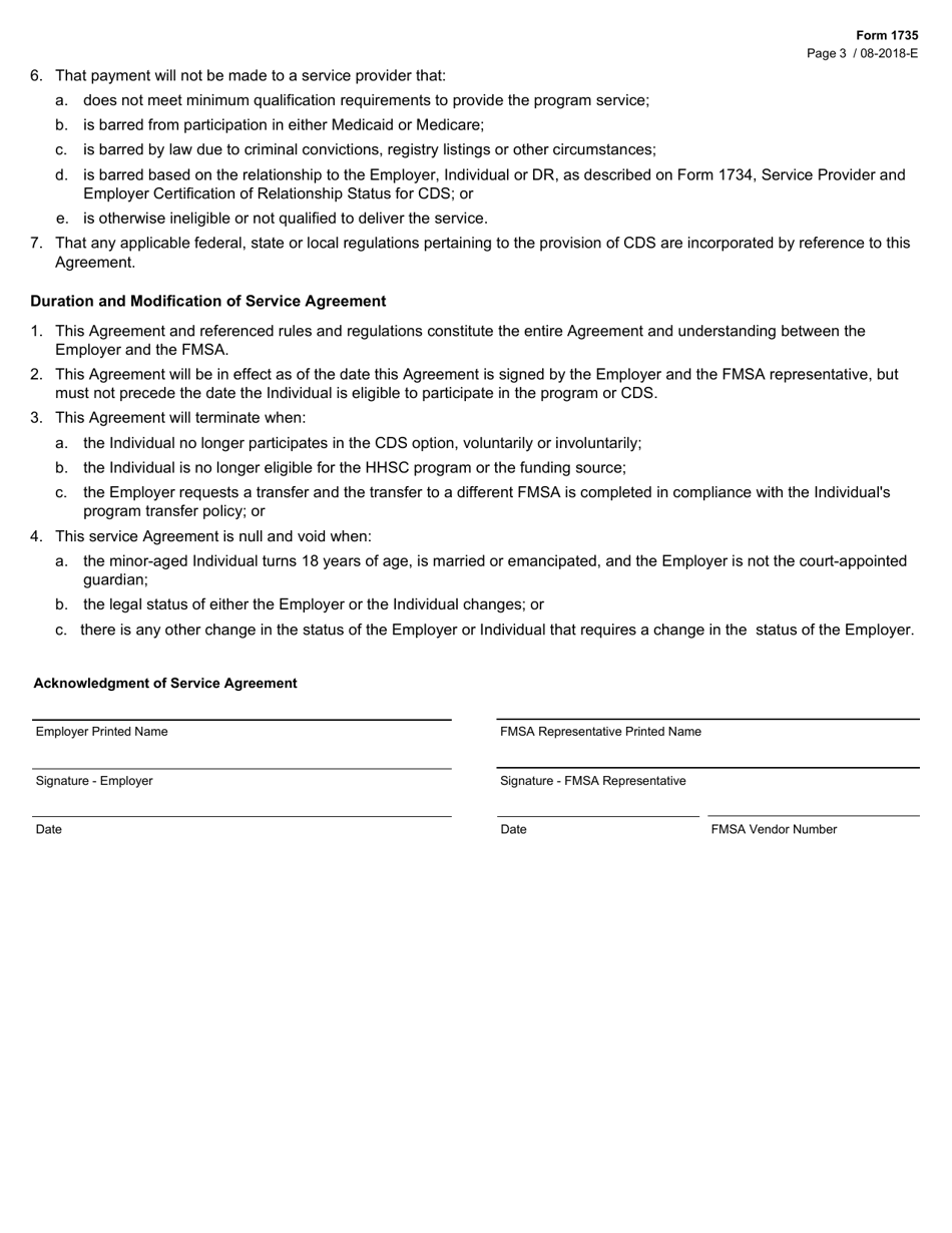 Form 1735 Employer and Financial Management Services Agency Service Agreement - Texas, Page 3