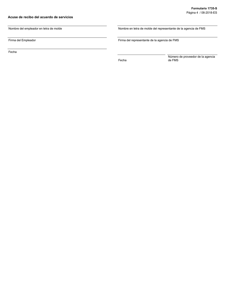 Formulario 1735-S Acuerdo De Servicios Entre El Empleador Y La Agencia De Servicios De Administracion Financiera - Texas (Spanish), Page 4