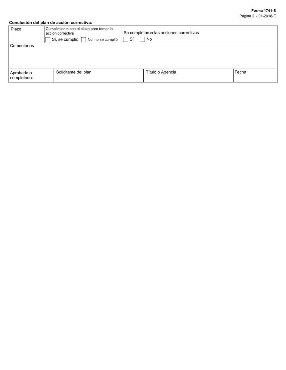 Formulario 1741-S Plan De Accion Correctiva - Texas (Spanish), Page 2
