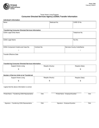 Document preview: Form 1743 Consumer Directed Services Agency (Cdsa) Transfer Information - Texas
