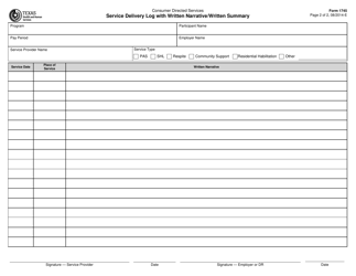 Form 1745 Service Delivery Log With Written Narrative/Written Summary - Texas, Page 2