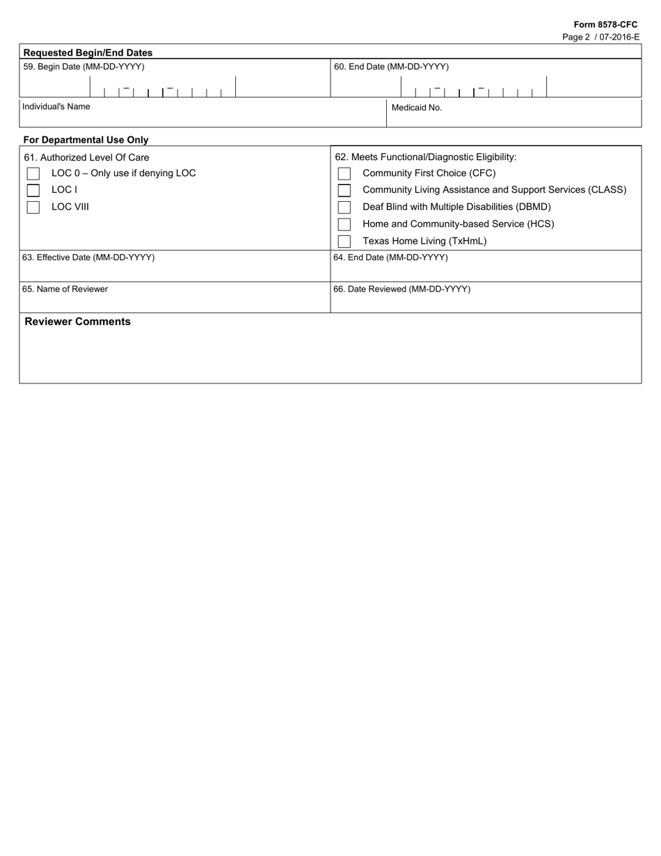 Form 8578-CFC Community First Choice (Cfc) Non-waiver Eligibility Intellectual Disability / Related Condition Assessment - Texas, Page 2