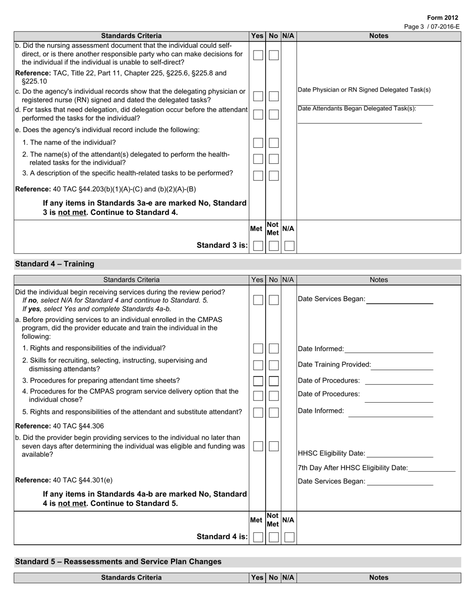 Form 2012 Consumer Managed Personal Attendant Services (Cmpas) Contract Compliance Monitoring Guide - Texas, Page 3