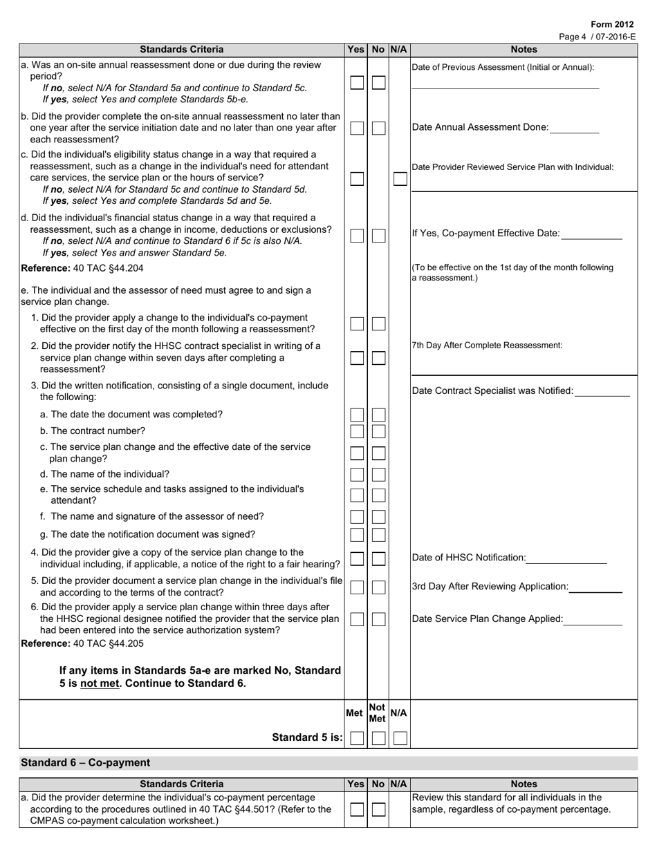 Form 2012 Consumer Managed Personal Attendant Services (Cmpas) Contract Compliance Monitoring Guide - Texas, Page 4