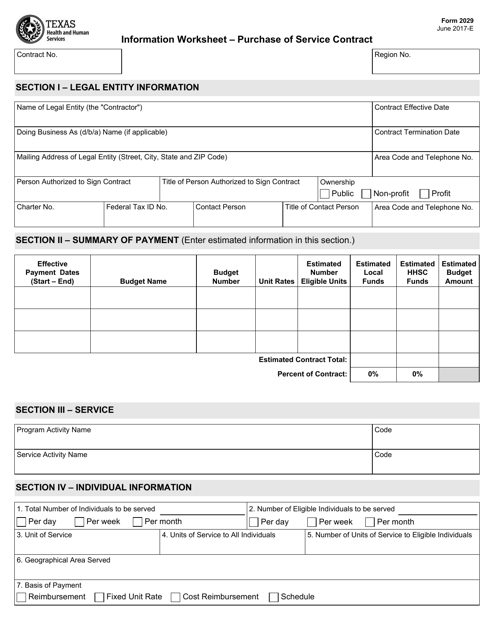 Form 2029  Printable Pdf