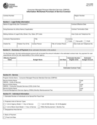 Document preview: Form 2030 Consumer Managed Personal Attendant Services (Cmpas) Information Worksheet Purchase of Service Contract - Texas