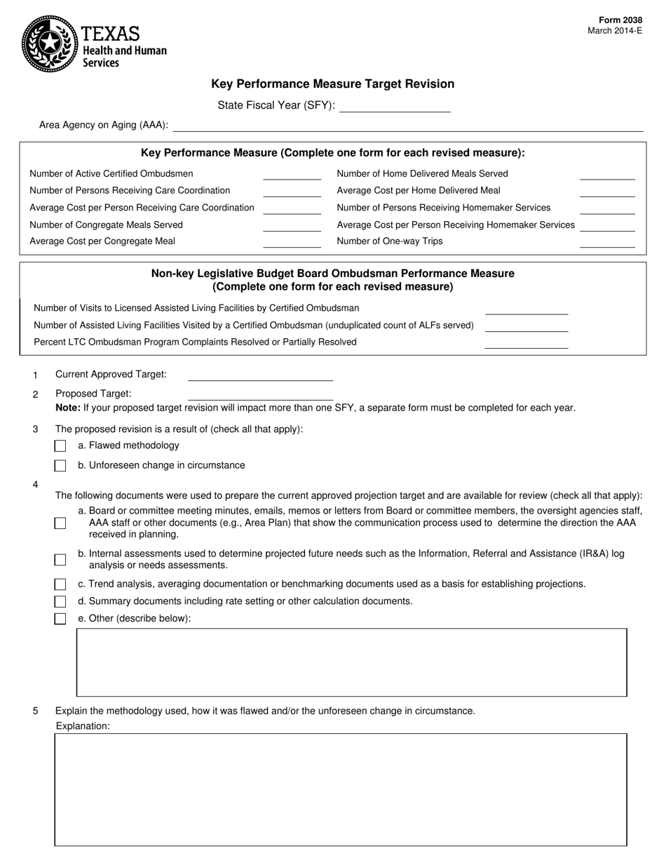 Form 2038 Key Performance Measure Target Revision - Texas, Page 1