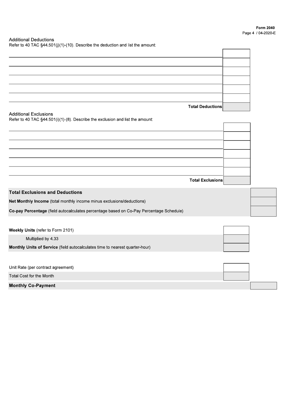 Form 2040 Consumer Managed Personal Attendant Services (Cmpas) Co-pay Worksheet - Texas, Page 4