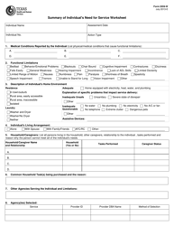 Document preview: Form 2059-W Summary of Individual's Need for Service Worksheet - Texas