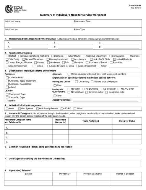 Form 2059-W  Printable Pdf