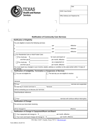 Document preview: Form 2065-A Notification of Community Care Services - Texas