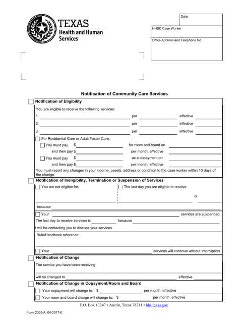 Form 2065-A  Printable Pdf