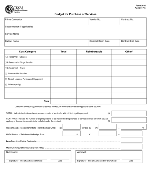 Form 2036  Printable Pdf