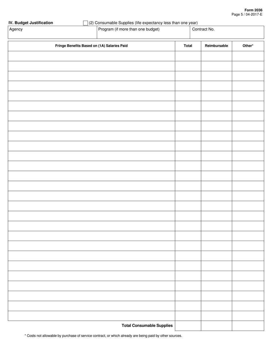 Form 2036 Budget for Purchase of Services - Texas, Page 5