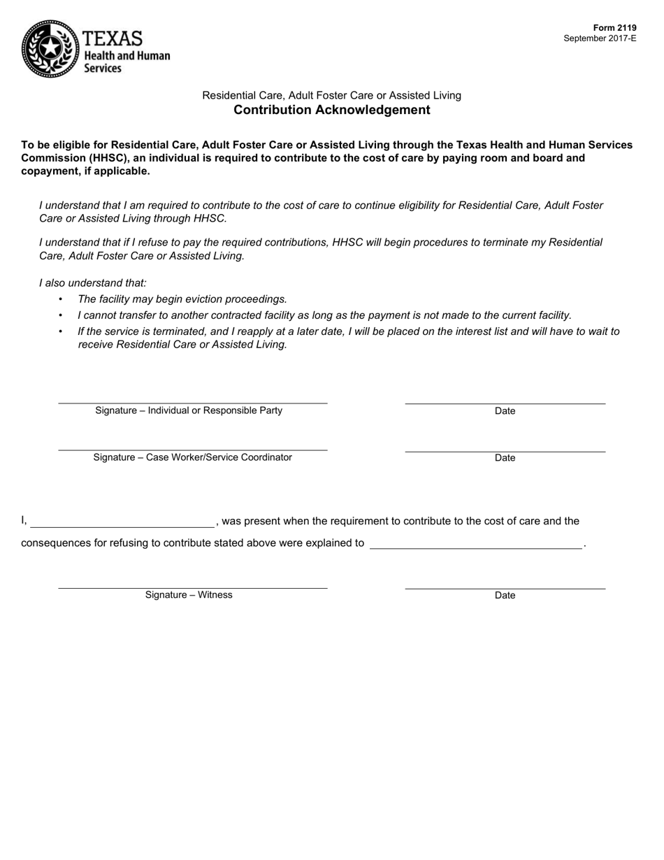 Form 2119 Contribution Acknowledgement - Texas, Page 1