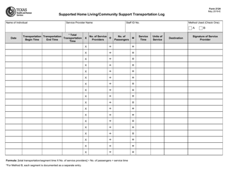Document preview: Form 2124 Supported Home Living/Community Support Transportation Log - Texas
