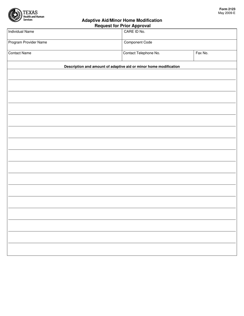 Form 2123 Adaptive Aid / Minor Home Modification Request for Prior Approval - Texas, Page 1