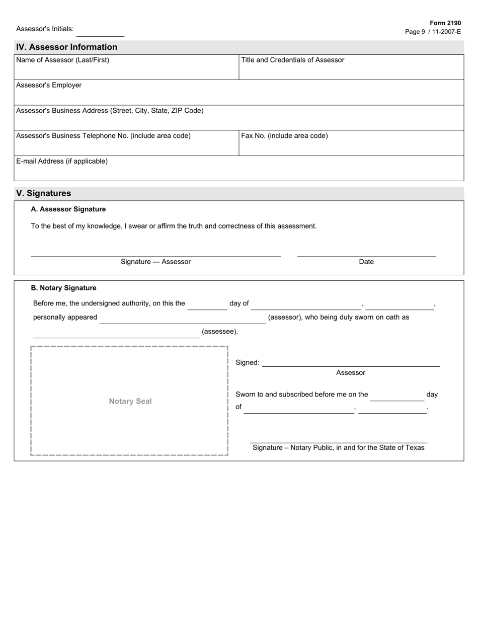 Form 2190 Capacity Assessment for Self-care and Financial Management - Texas, Page 9