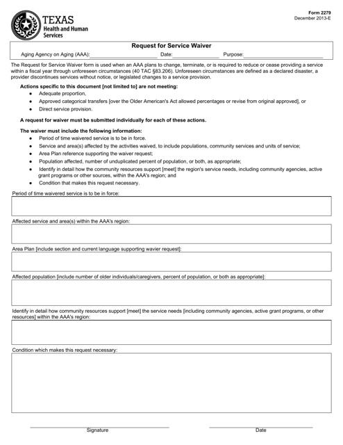 Form 2279 Request for Service Waiver - Texas