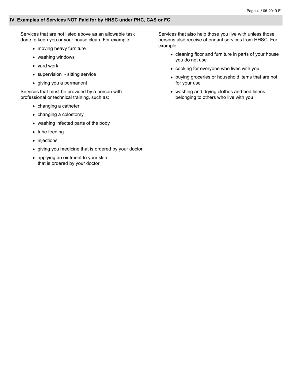 Form 2307 Attachment A Family Care, Community Attendant Services and Primary Home Care Rights and Responsibilities - Texas, Page 4