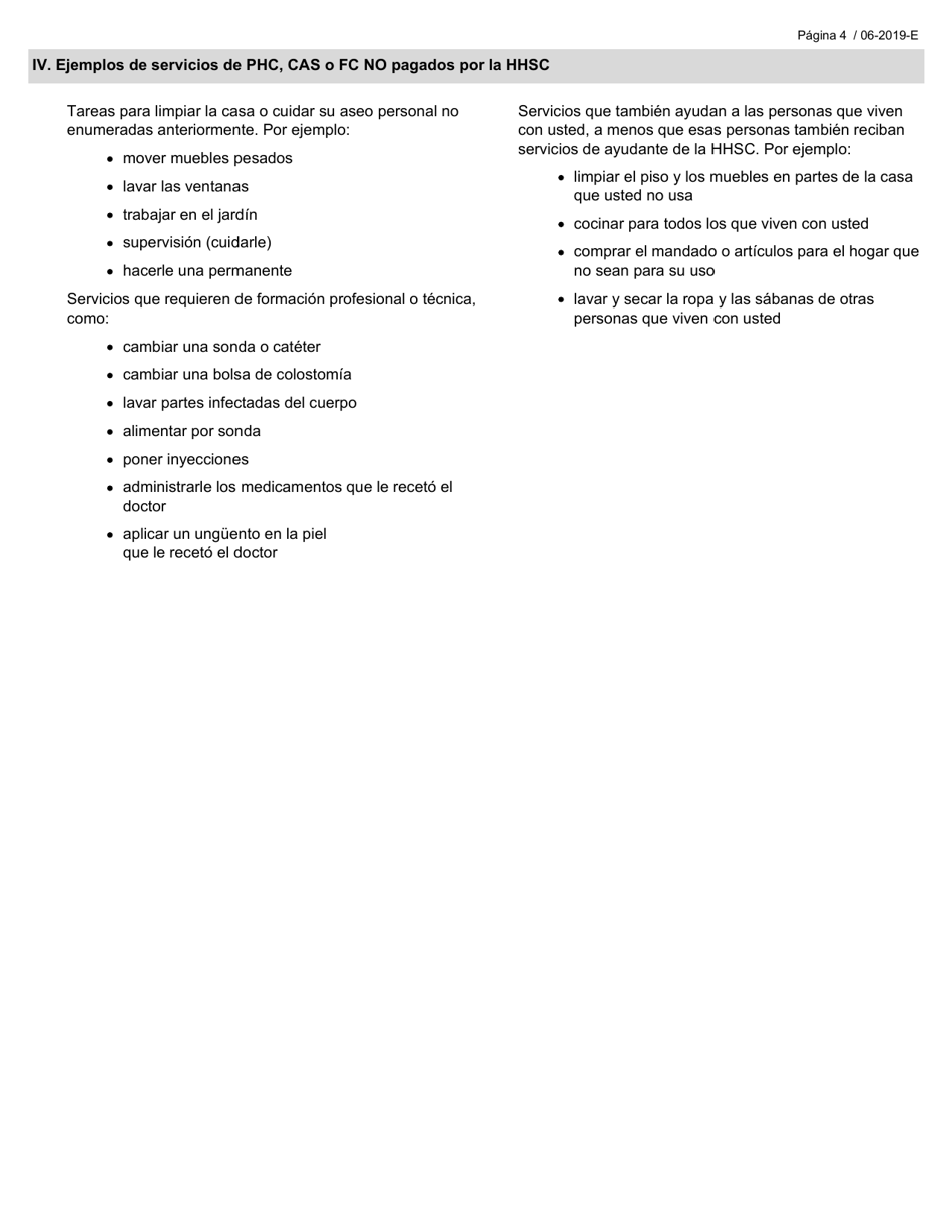 Formulario 2307 Adjunto AS Derechos Y Responsabilidades En Los Programas De Atencion Familiar, Servicios De Ayudante En La Comunidad Y Atencion Esencial En El Hogar - Texas (Spanish), Page 4