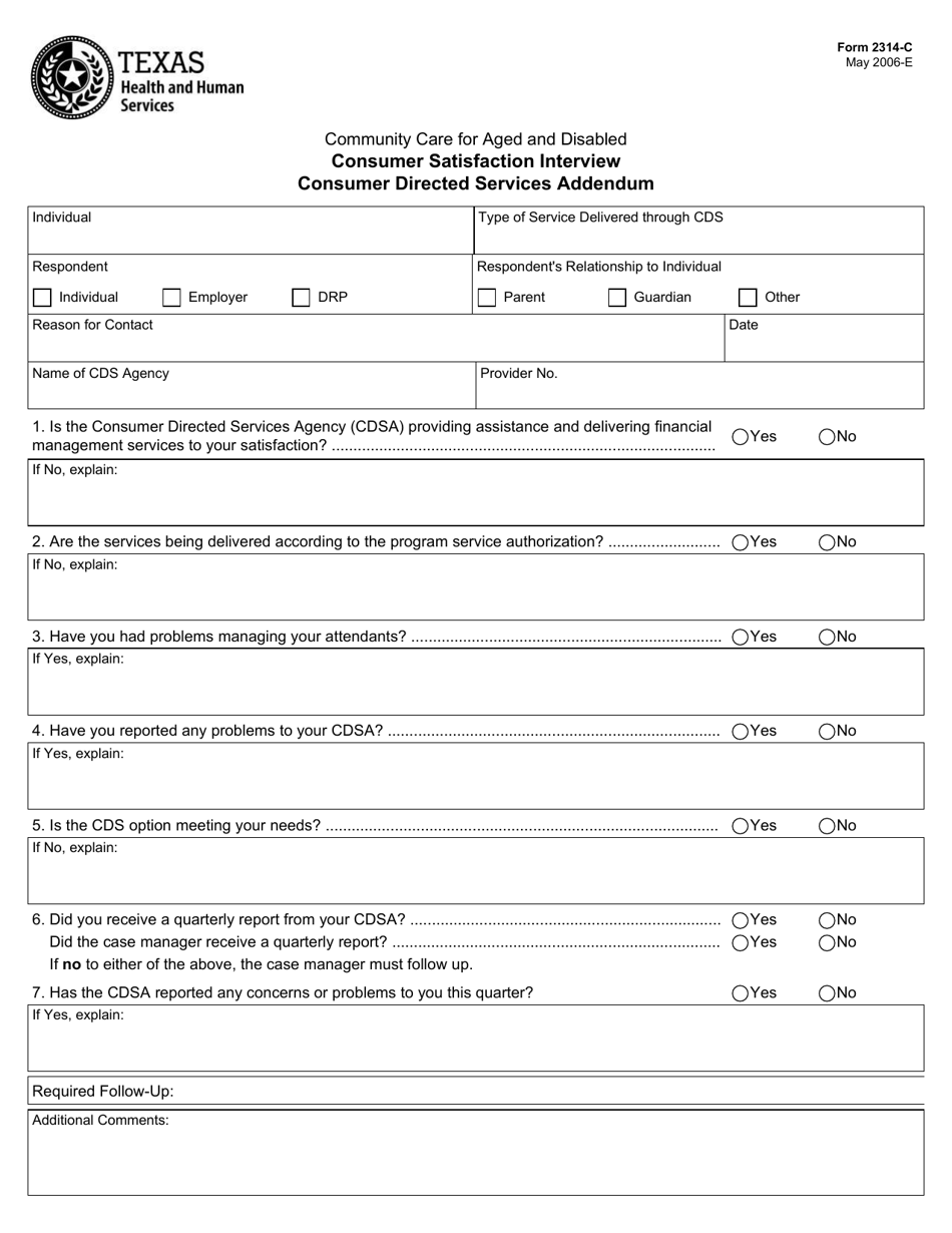 Form 2314-C Consumer Satisfaction Interview Consumer Directed Services Addendum - Texas, Page 1