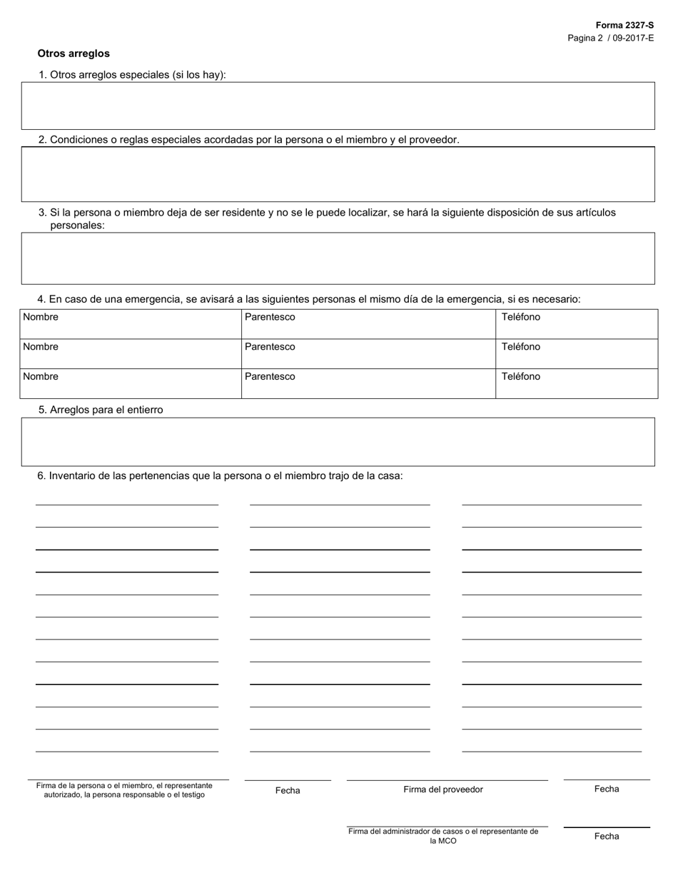 Formulario 2327-S Acuerdo Entre La Persona O El Miembro Y El Proveedor - Texas (Spanish), Page 2