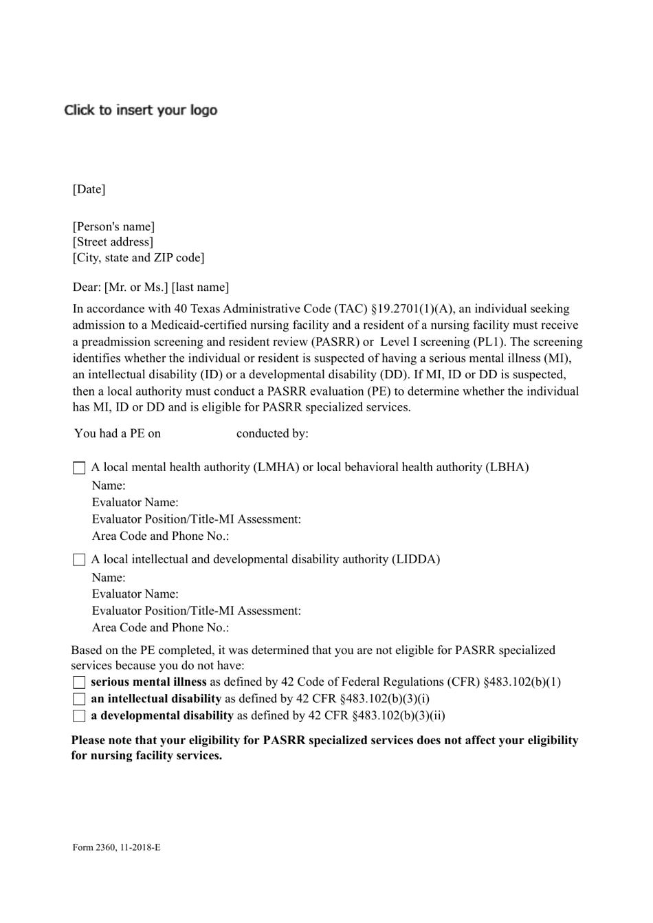 Form 2360 Fair Hearing Request - Texas, Page 1