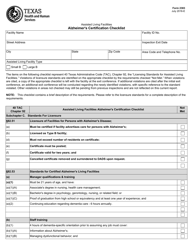 Document preview: Form 2383 Alzheimer's Certification Checklist - Texas