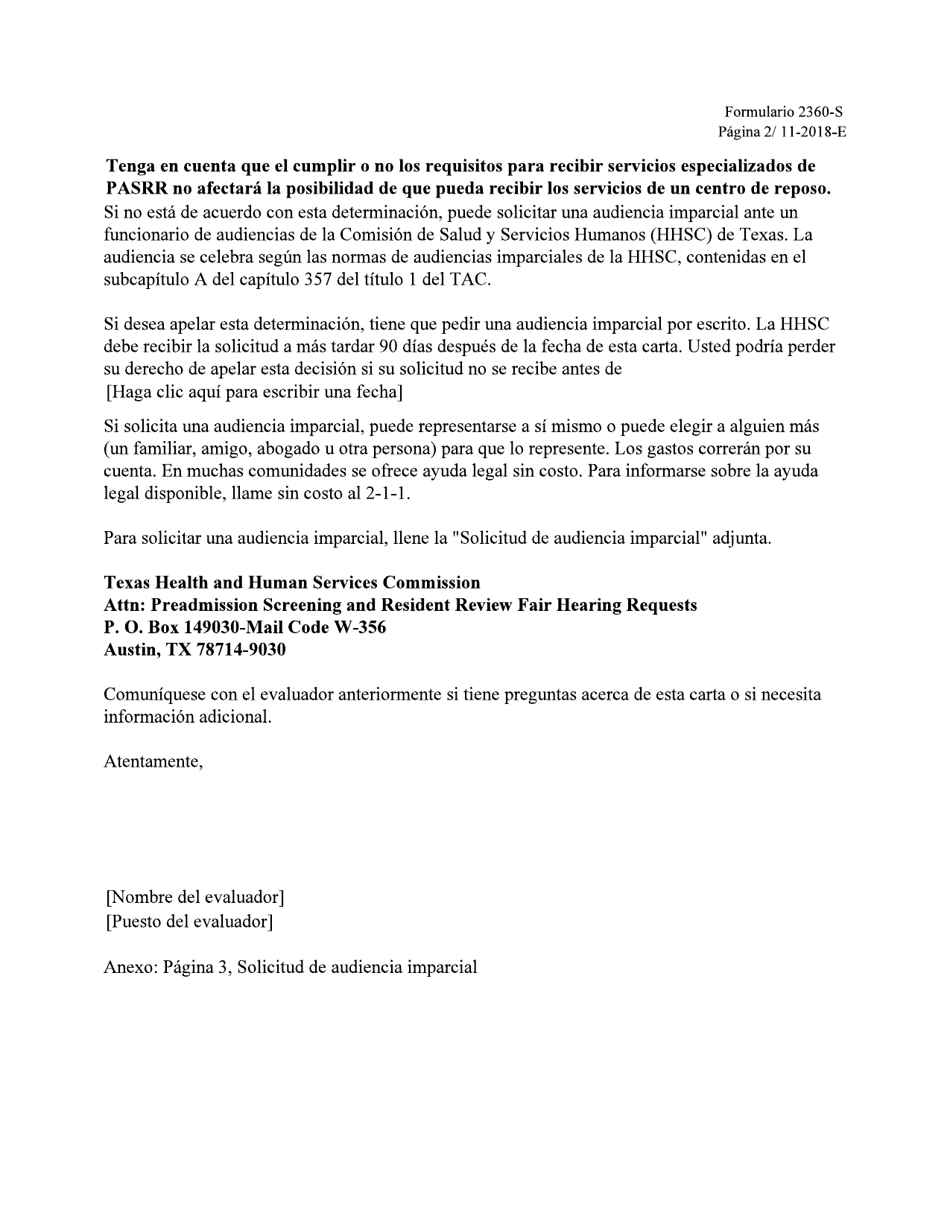 Formulario 2360-S Solicitud De Audiencia Imparcial - Texas (Spanish), Page 2