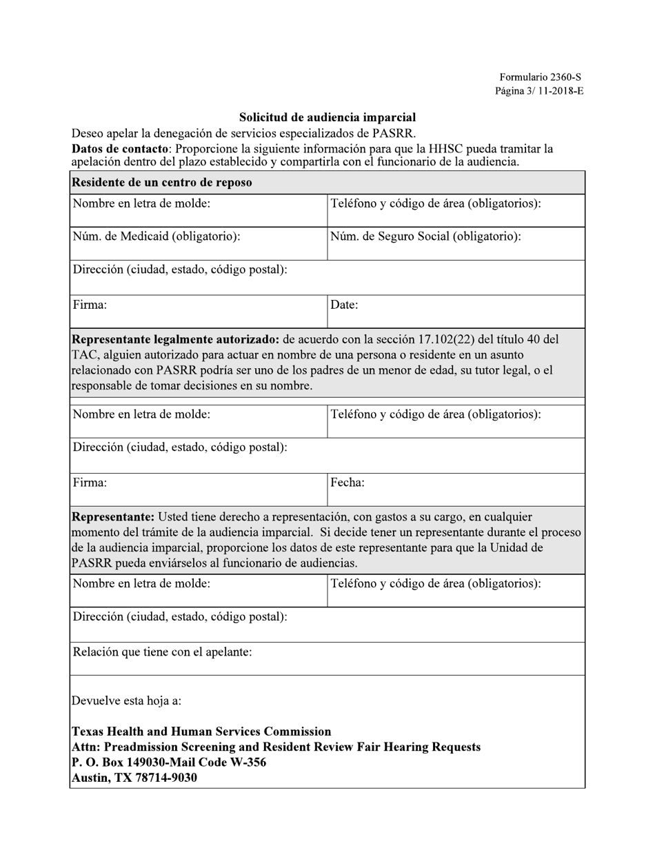 Formulario 2360-S Solicitud De Audiencia Imparcial - Texas (Spanish), Page 3