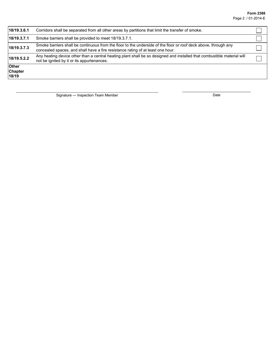 Form 2388 Assisted Living Facilities Life Safety Code Checklist for Large Type B Facilities  40 Tac Section 92.61 - Texas, Page 2