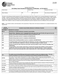 Form 2392 Life Safety Code Checklist for Alzheimer&#039;s Certification - 40 Tac 92.53 - Texas