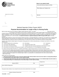Form 2406 Physician Recommendation for Length of Stay in a Nursing Facility - Texas