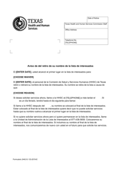 Document preview: Formulario 2442-S Aviso De Del Retiro De Su Nombre De La Lista De Interesados - Texas (Spanish)