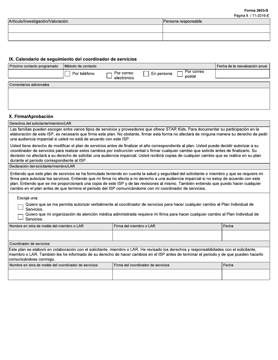 Formulario 2603-S Explicacion Del Plan Individual De Servicios (Isp) De Star Kids - Texas (Spanish), Page 8