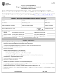 Form 2551 Licensed and Registered Home: Caregivers, Assistants, Substitutes and Household Members Information Record - Texas