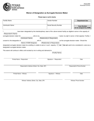 Document preview: Form 2727 Waiver of Designation as Surrogate Decision Maker - Texas