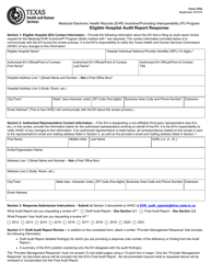 Document preview: Form 2703 Eligible Hospital Audit Report Response - Texas
