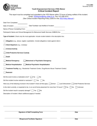 Document preview: Form 2803 Youth Empowerment Services (Yes) Waiver Critical Incident Report - Texas