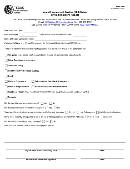 Form 2803  Printable Pdf