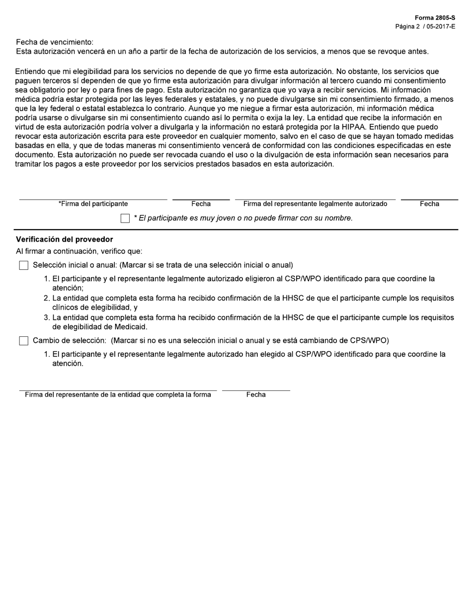 Formulario 2805-S Programa Opcional De Servicios De Empoderamiento Juvenil - Seleccion De Proveedor De Servicios Integrales (CSP) / Organizacion Proveedora De Servicios Globales (Wpo) - Texas (Spanish), Page 2