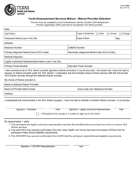 Document preview: Form 2808 Youth Empowerment Services Waiver - Waiver Provider Selection - Texas